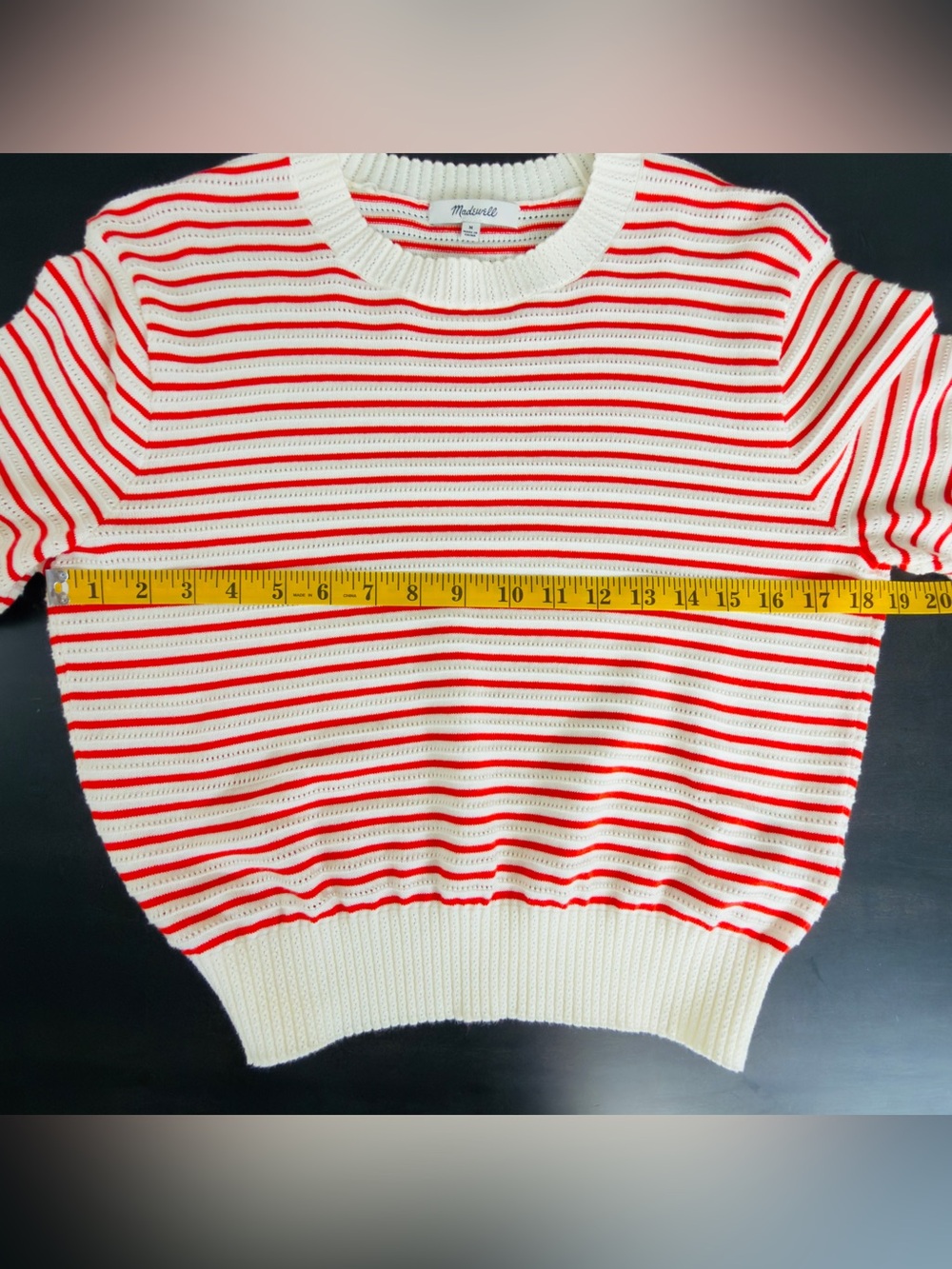 Madewell Bright Red and Cream Striped Short Sleeve Crew Sweater - M - Picture 5 of 7